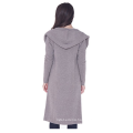 PK18A91HX 100% Pure Cashmere Long Coat Double Botton Full Length Overcoat with Hoodie